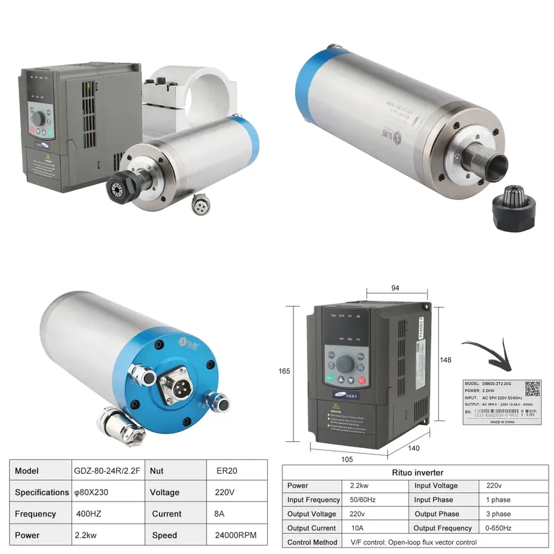 2026China*Fabriek* ER20 2.2kw  - 2.2Kw Water Cooled Spindle Kit Vfd recensie en prijs